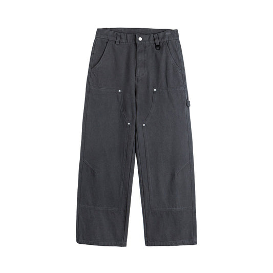 Water washed and brushed loose straight leg wide leg pants for men