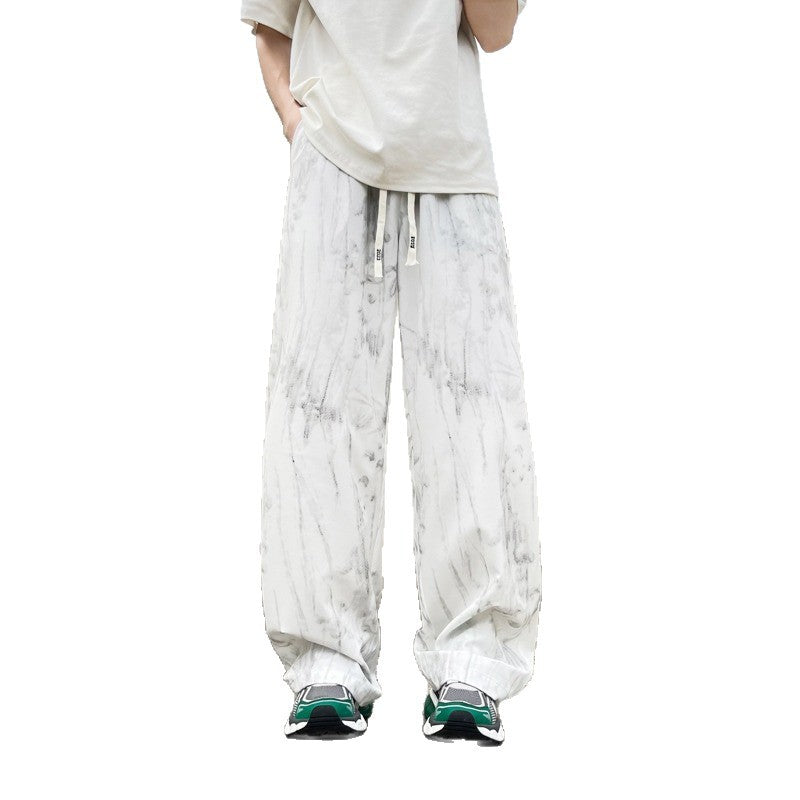 White tie dye ice silk pants for men in summer