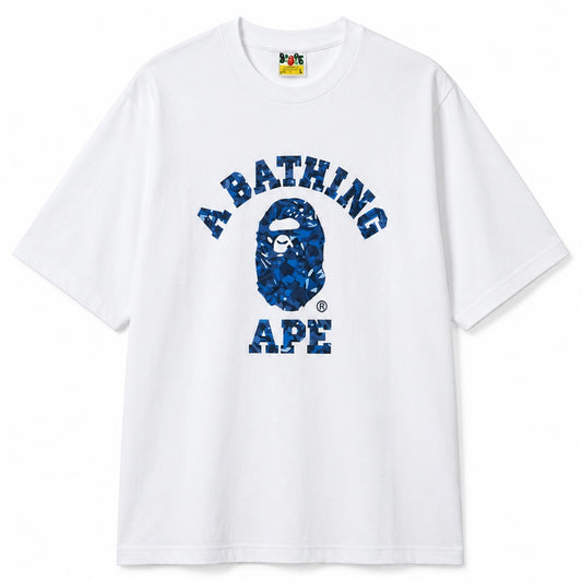 Beyaz Oversize BAPE Blue Camo Arch Logo T-Shirt